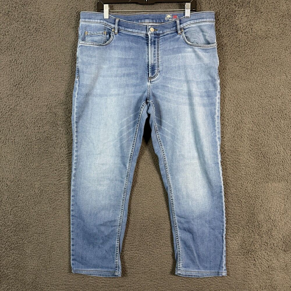Faherty Jeans Mens 38x27 Blue Stretch Terry 5 Pocket Light Wash Denim Stretch